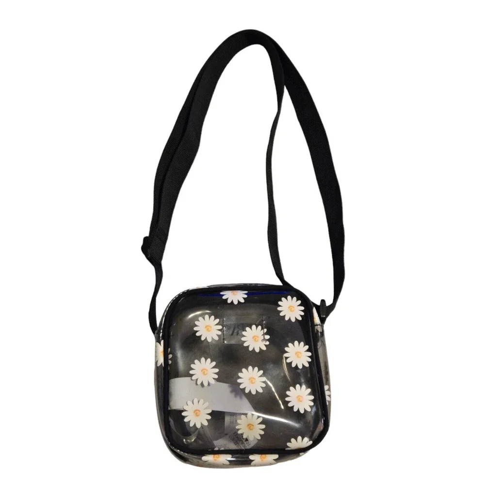 Zara Clear Smokey Boho Daisy Print Dark Romance See Thru Crossbody Bag Purse‎